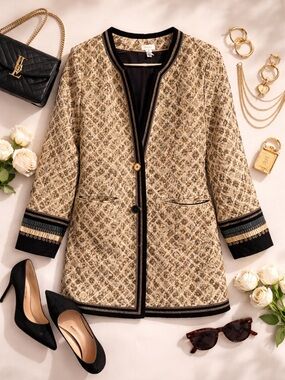 Chico’s Tapestry Jacket Embellished Cuff Statement Blazer Boho Luxe 1